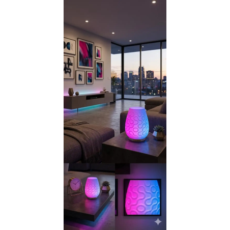 Lampe à Poser LED RGBW Imprimée 3D, Design Organique, Luminaire d'Ambiance Moderne pour Salon et Chambre