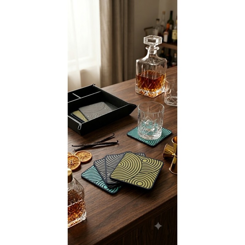 et de 6 Sous-Verres Design "Cercles Zen" avec Support Imprimé en 3D Description :  Apportez une touche d'élégance moderne et géo