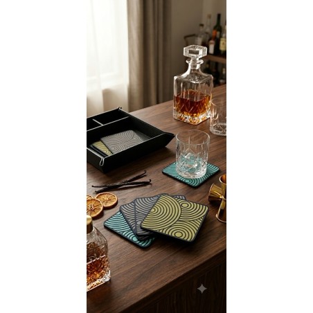 et de 6 Sous-Verres Design "Cercles Zen" avec Support Imprimé en 3D Description :  Apportez une touche d'élégance moderne et géo