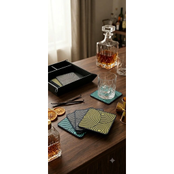 et de 6 Sous-Verres Design "Cercles Zen" avec Support Imprimé en 3D Description :  Apportez une touche d'élégance moderne et géo